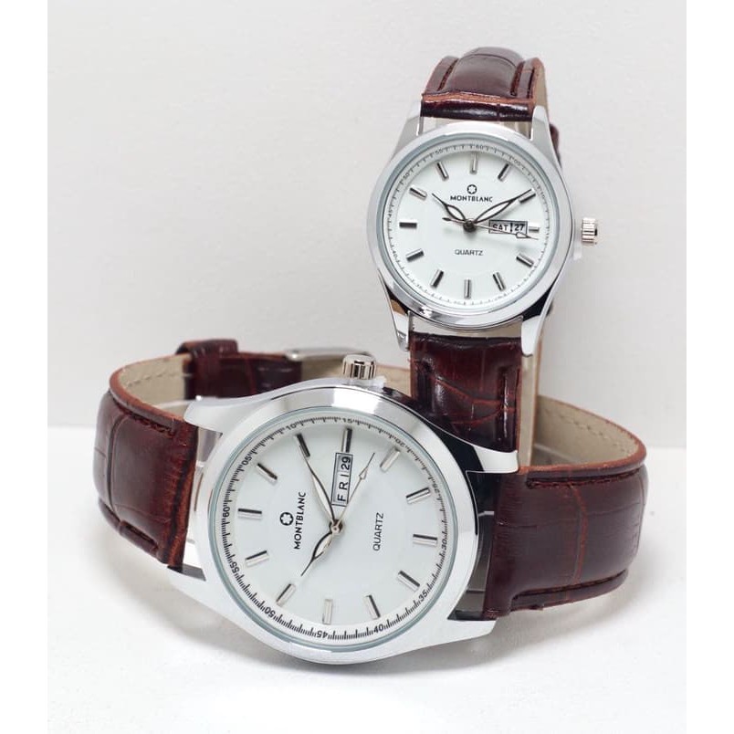 jam tangan MONTBLANC COUPLE PRIA WANITA KULIT TANGGAL HARI
