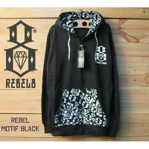 Jaket Sweater Hoodie Rebel Eight - Hitam
