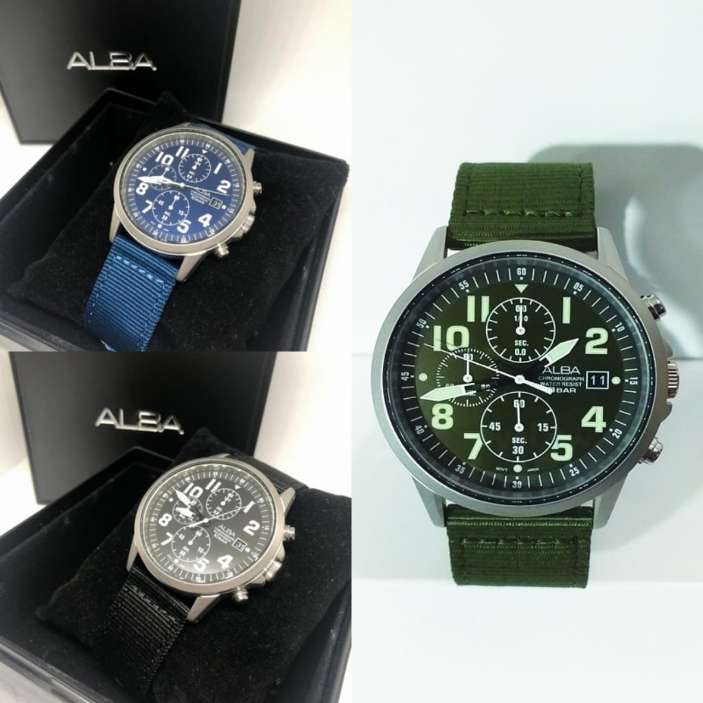 ALBA AM3851X1 AM3853X1 AM3855X1  BLUE NYLON JAM TANGAN PRIA ORIGINAL ORI