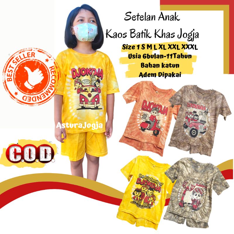 Setelan Kaos Batik Anak Khas Jogja || Kaos Anak Laki Laki Perempuan Oleh Oleh Jogja