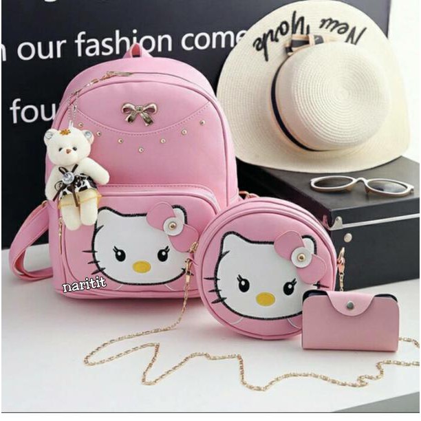 Terlaris Tas Ransel Wanita Hello Kitty - Hitam