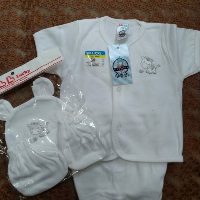 BB LUCKY | BAJU SETELAN PUTIH BORDIR BAYI LENGKAP NEWBORN NB SAMPAI 6 MONTH