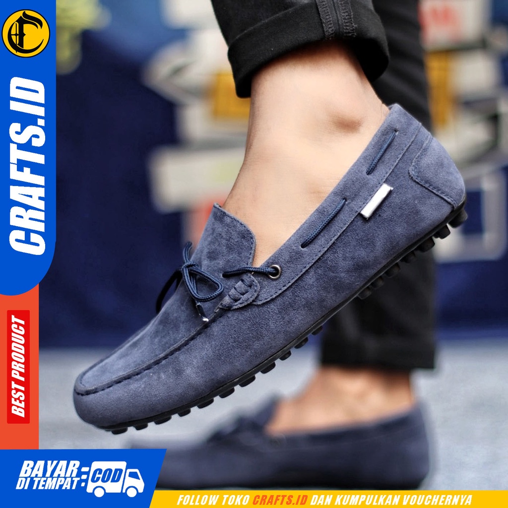 Sepatu Slip On Pria Sepatu Casual Pria Kulit Suede Kerja Kantor Kuliah Kondangan Sepatu Slop Pria Sepatu Hitam Pria CRAFTS RENES