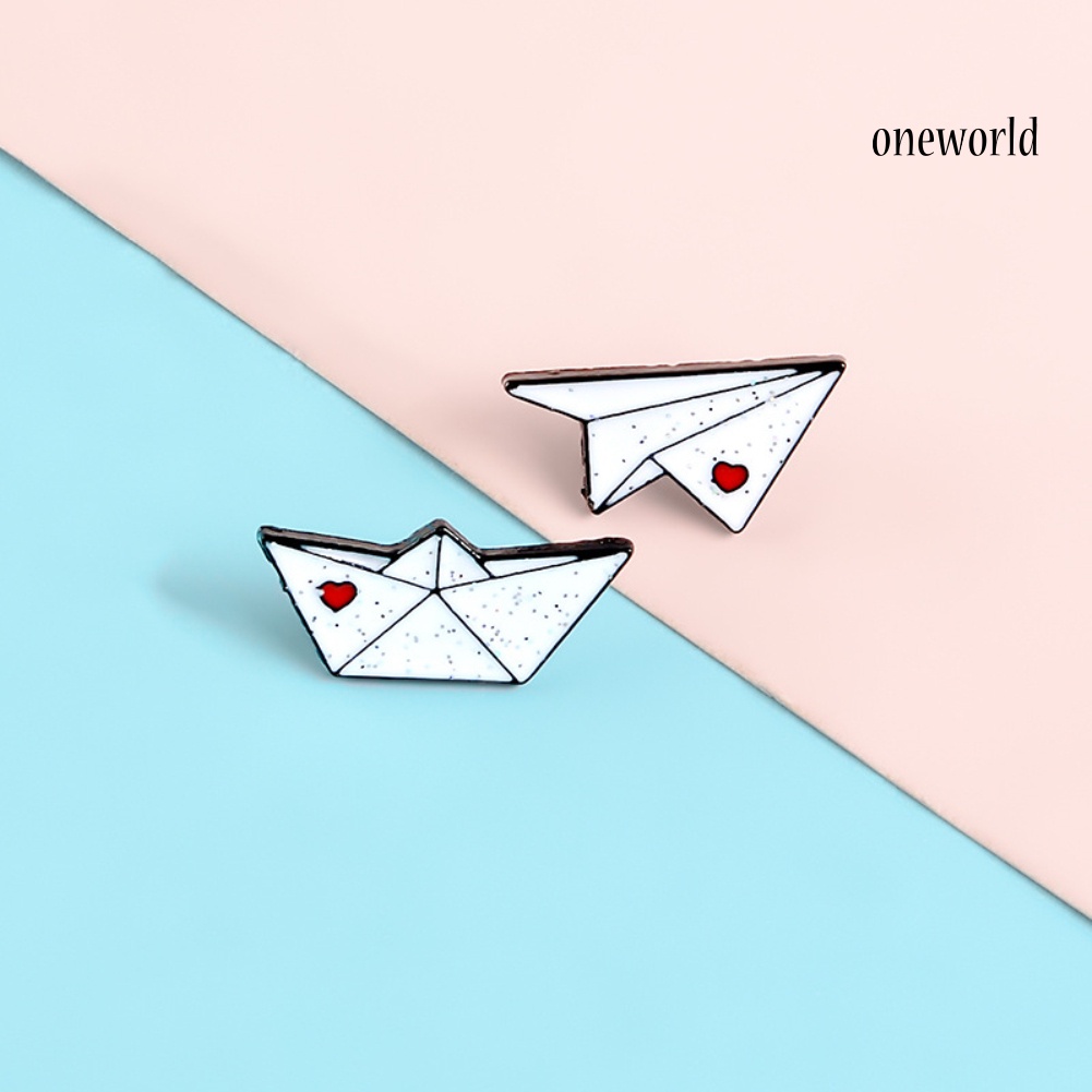 OW@ Unisex Origami Airplane Boat Enamel Brooch Pin Jacket Bag Badge Friend Gift