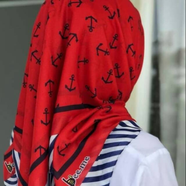 Denay kw hijab voal premium motif bee mee jangkar merah