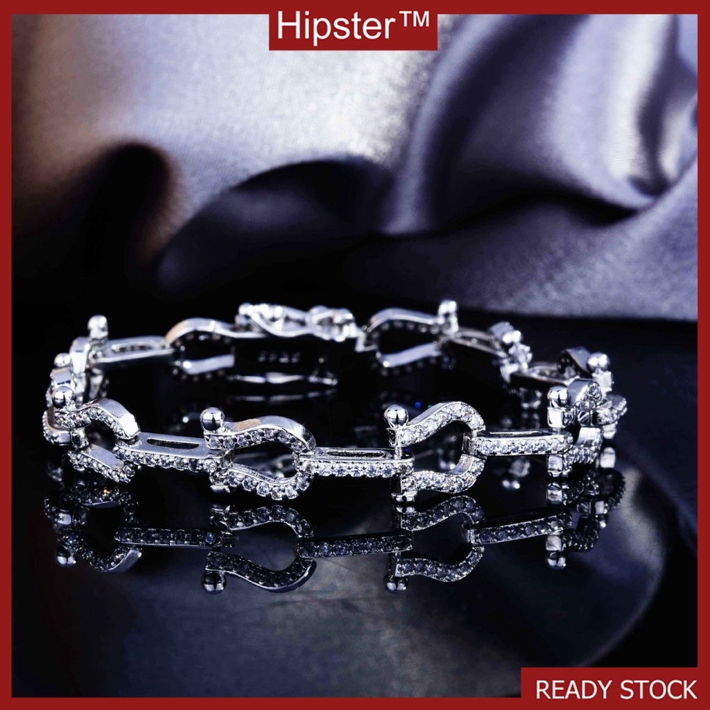 Hip Hop Style Micro-Inlaid Diamond Fashion Twin Buckle Bracelet