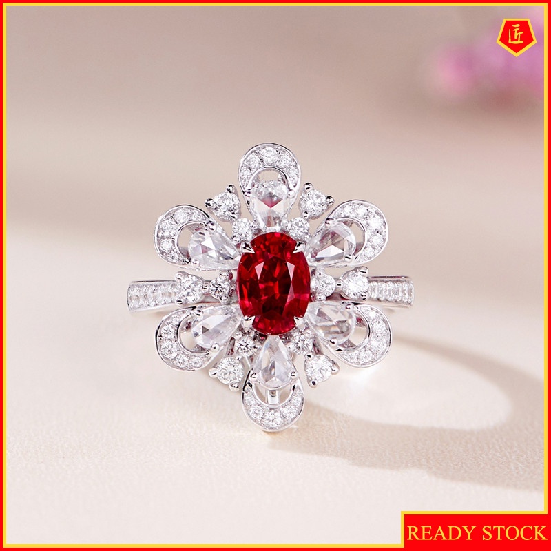 [Ready Stock]Fashion Personality Ruby Flower Ring for Women