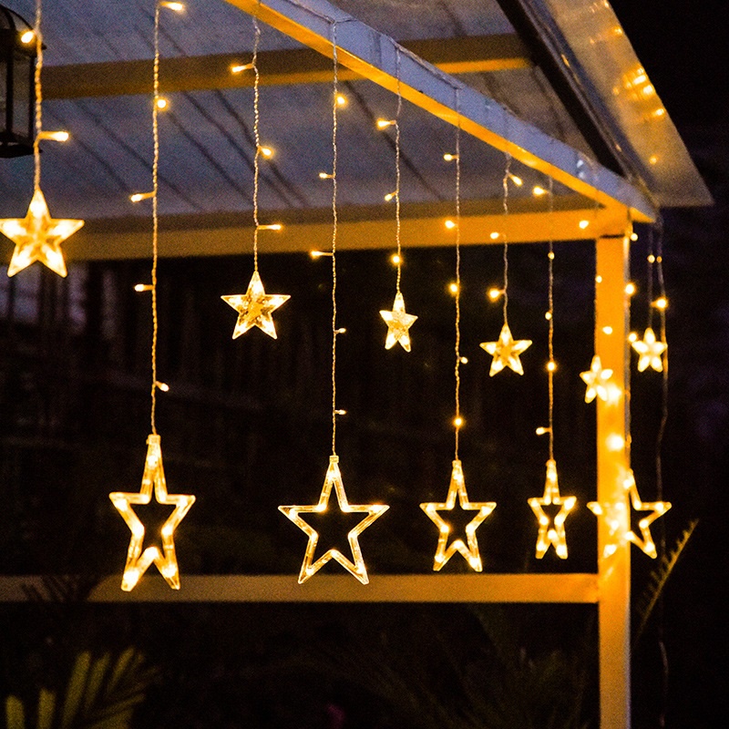 [ Ready Stock ] Lampu Tirai Bulan Bintang LED Curtain Light Kelap Kelip Warm white Rainbow Lampu Natal Tirai LED Bintang Lampu Hias