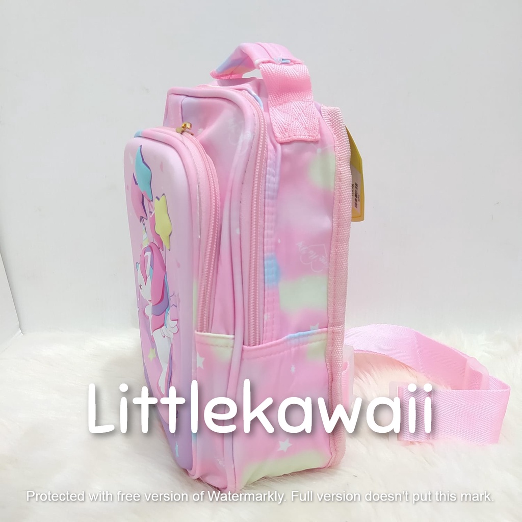 LK/ Tas Anak Slempang Pinggang Waistbag Emboss Hardcase Frozen Unicorn Mermaid Astronot Nasa Dino Shark Impor