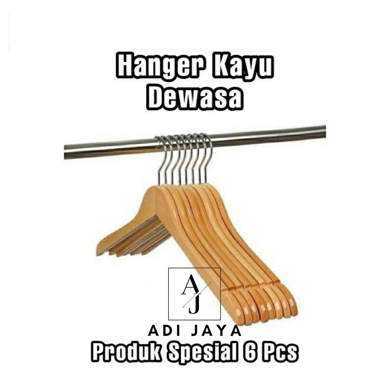 (PAKET 100 PCS) HANGER KAYU NATURAL KUALITAS PREMIUM / GANTUNGAN BAJU KUALITAS PREMIUM - DEWASA