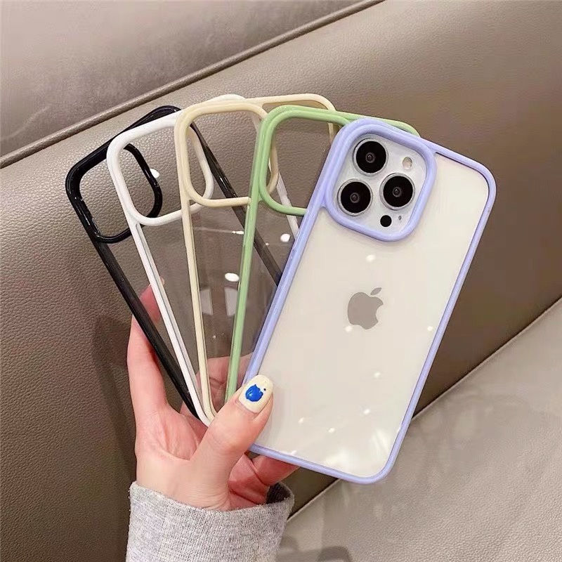 Case Bumper Transparan Warna Permen Untuk compatible for Iphone 11 X Xs Max Xr 8 7 Plus Se 2020 13 Pro Max 12 Pro