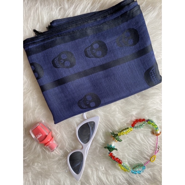 pashmina skull / shawl skull / scarf skull / pashmina motif tengkorak / Mr. Skull Sutra Dark Blue