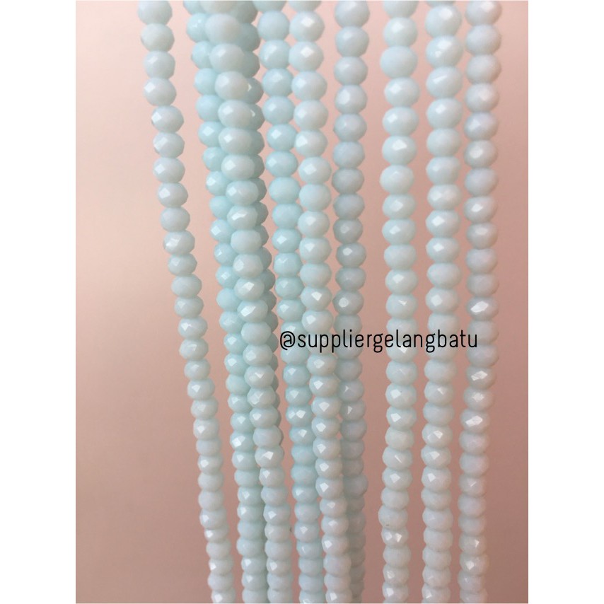 Crystal Ceko Doft 4mm biru laut muda blue beads manik donat rondel bahan kristal manik bebas alergi