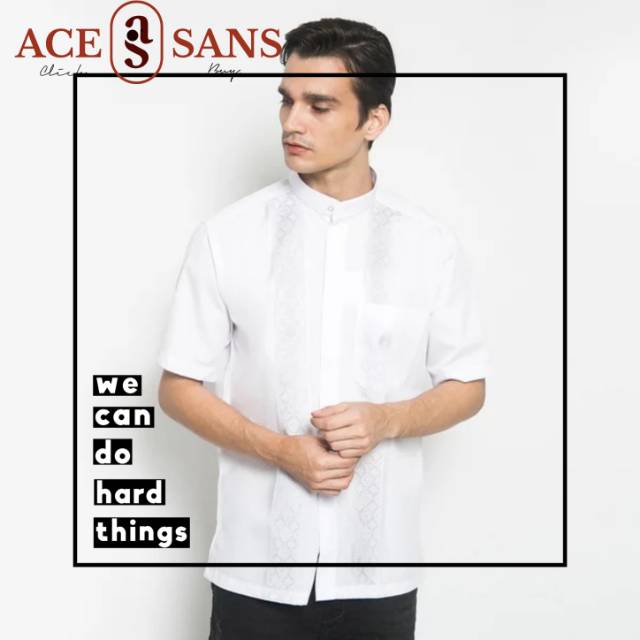 Alisan Koko Bordir Lengan Pendek Putih KBOKO00035 Putih SS | Kemeja | Alisan | Original