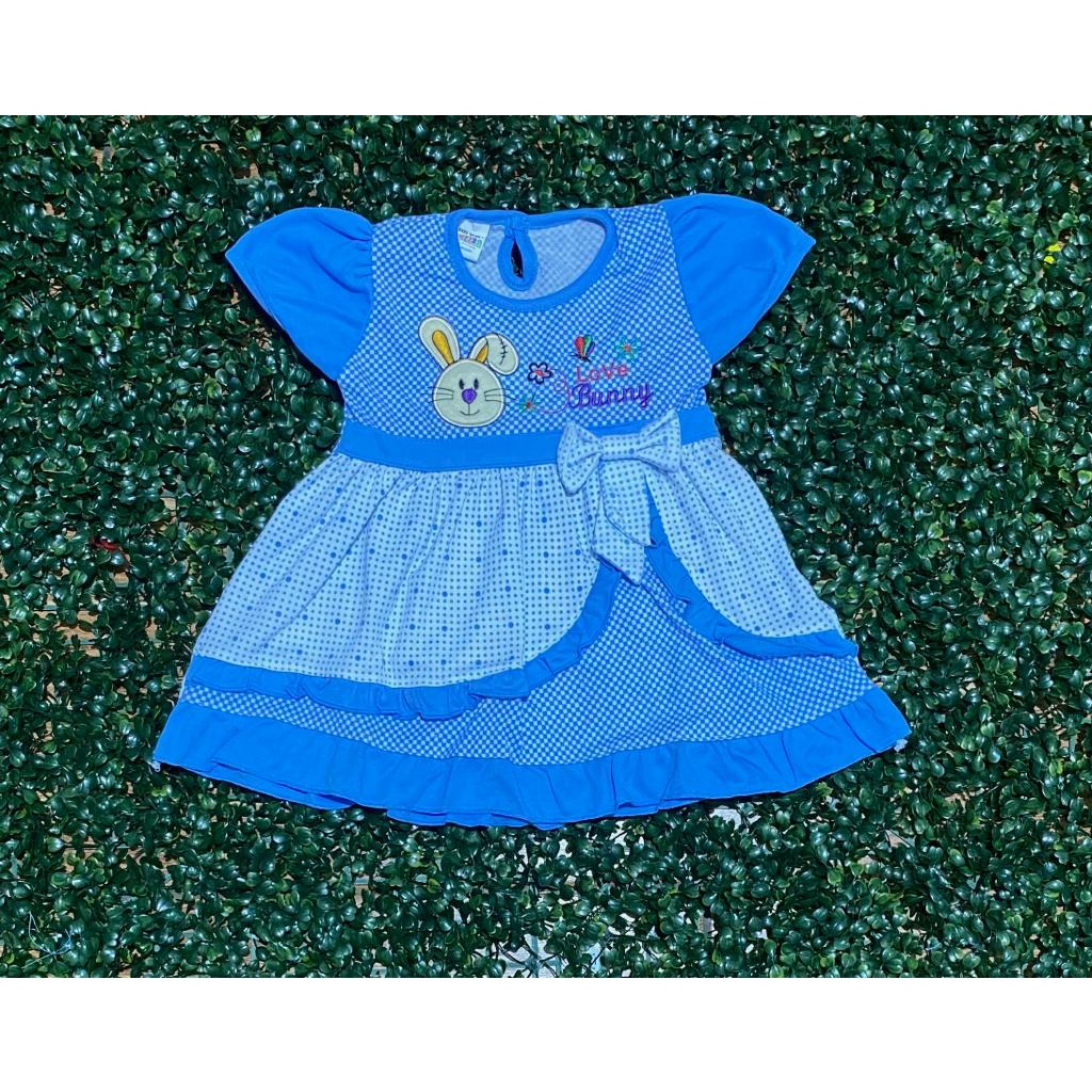 baju bayi dress motif love bunny setelan 3-18bulan