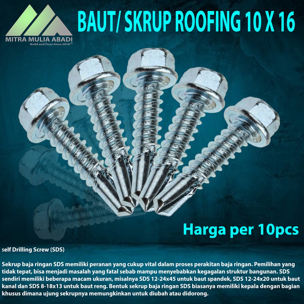 Sekrup/ Baut Baja Ringan 10 x 16 - Sekrup Rofing Roofing 10 x 16 10pcs