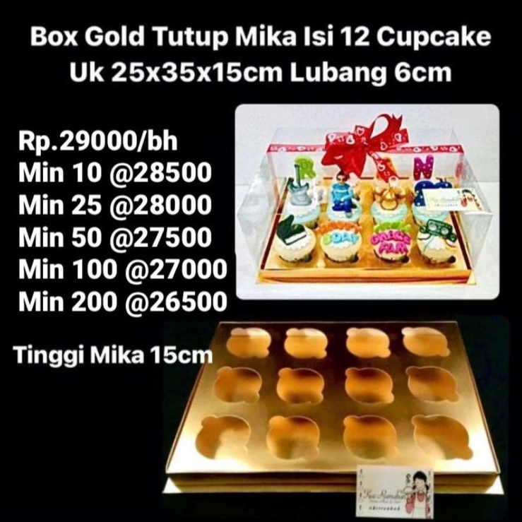 

Box Gold isi 12 Cupcake include sekat lubang diameter 6cm box 25x35x15cm