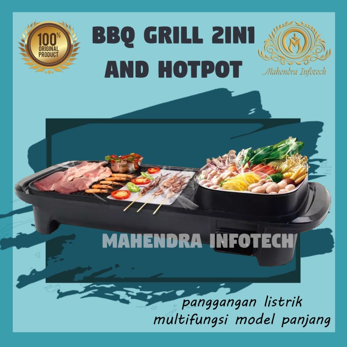 Terbaik Panggangan BBQ dan Panci Suki Hotpot Elektrik 2in1 Electric Grill - Tanpa Bubble Grill pan a