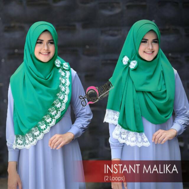 Jilbab Hijab Kerudung Bergo Bubblepop Renda Pita Terbaru Non Pet Ped Pad instan Terbaru Hijau Malika