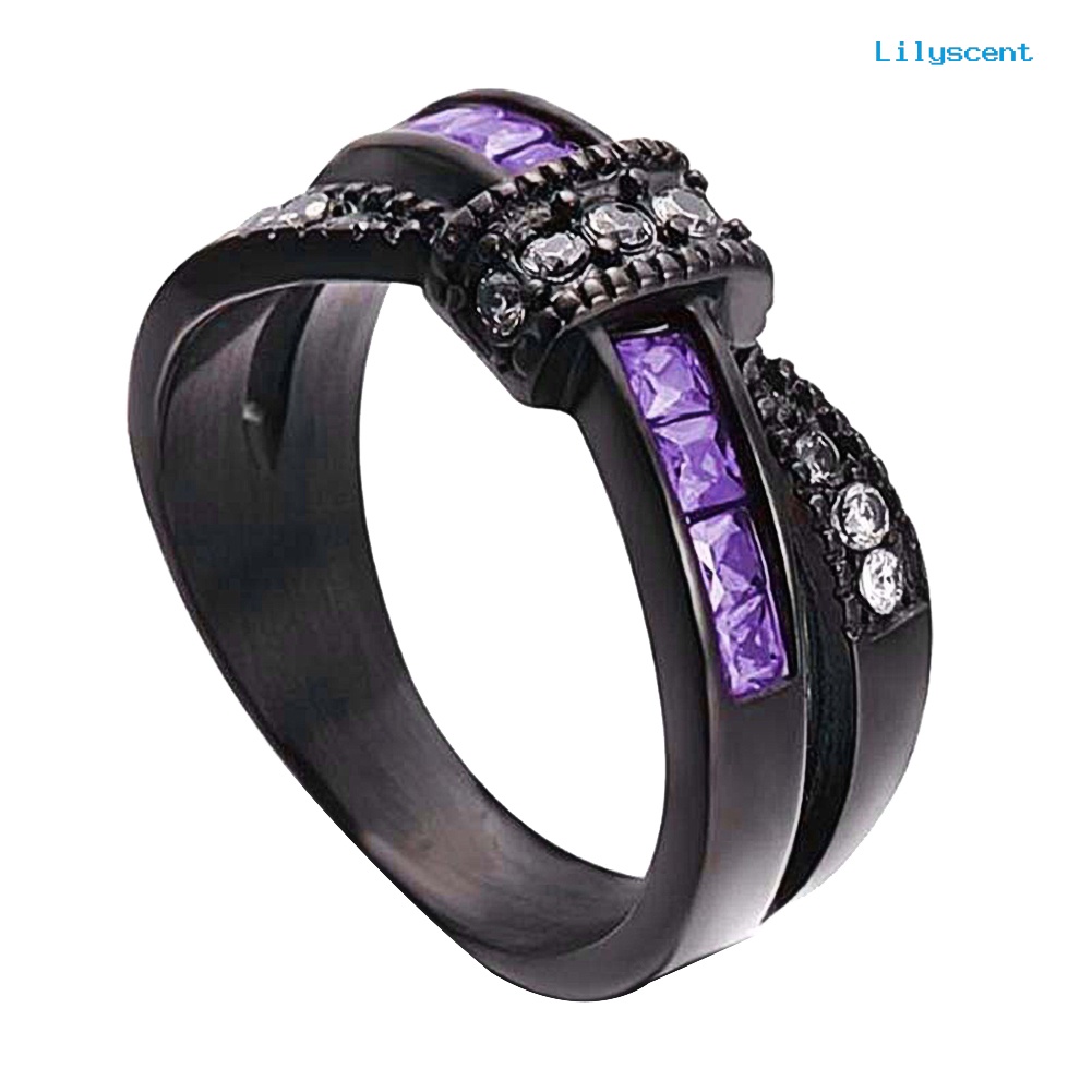 Lilyscent Party Women Fashion Dual Color Faux Amethyst Cross Bowknot Finger Ring Jewelry