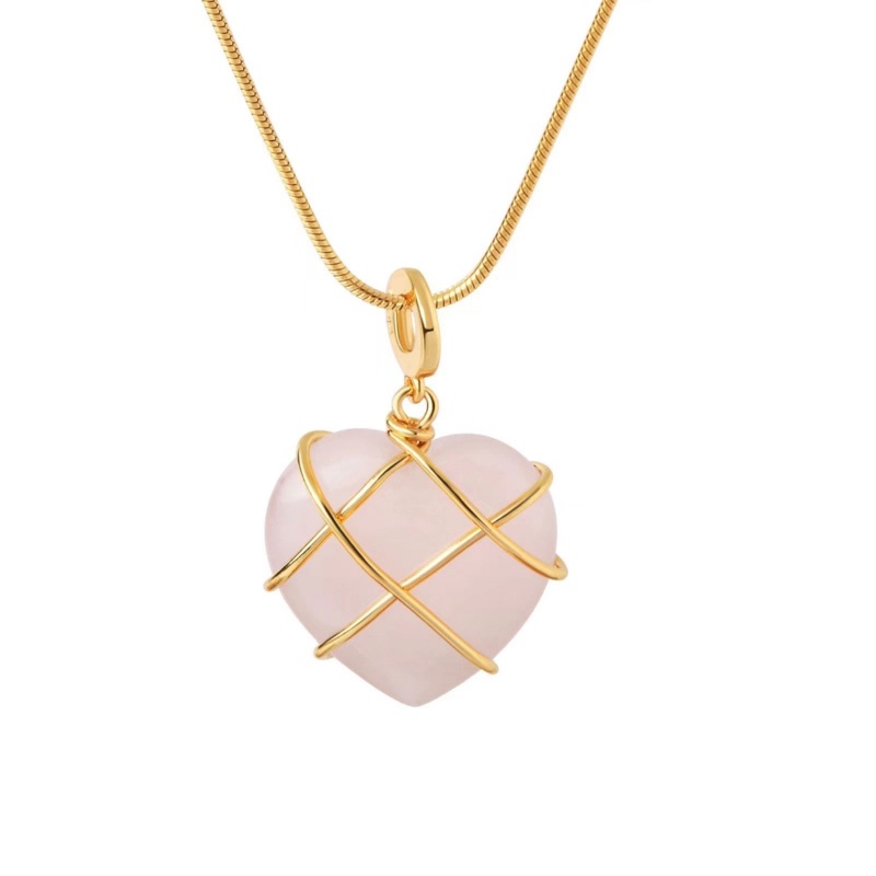 Siy Kalung Rantai Dengan Liontin Bentuk Hati Warna Pink / Putih Untuk Wanita