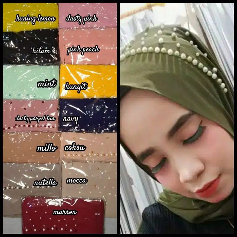 Jilbab Pasmina Tabur Mutiara Warna Mocca