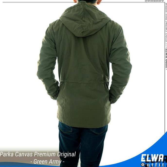 Diskon Jaket Parka Kanvas Pria / Cowok Original Distro - Green Army - Hitam Terbaru