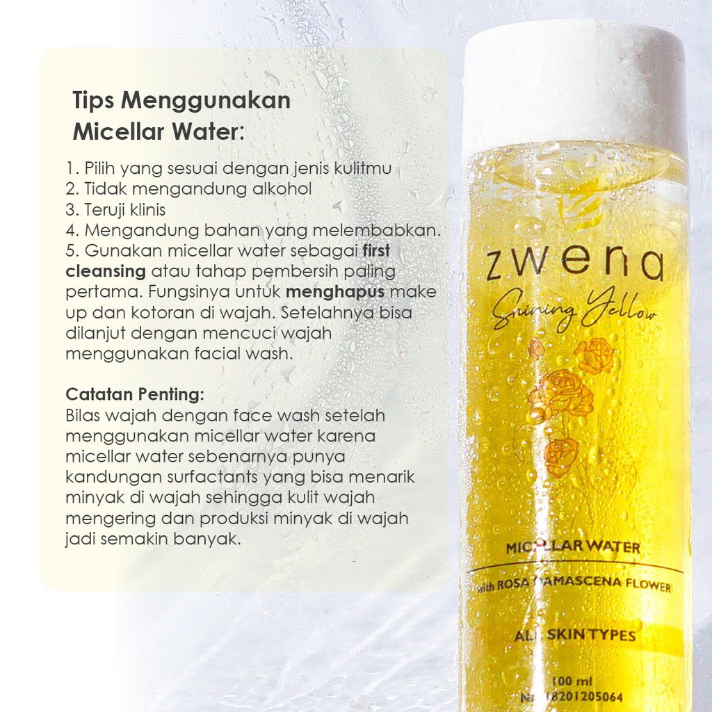 ZWENA Micellar Water with Rosa damascena Flower 100ml I Zwena Micelar water Pencerah Muka BPOM