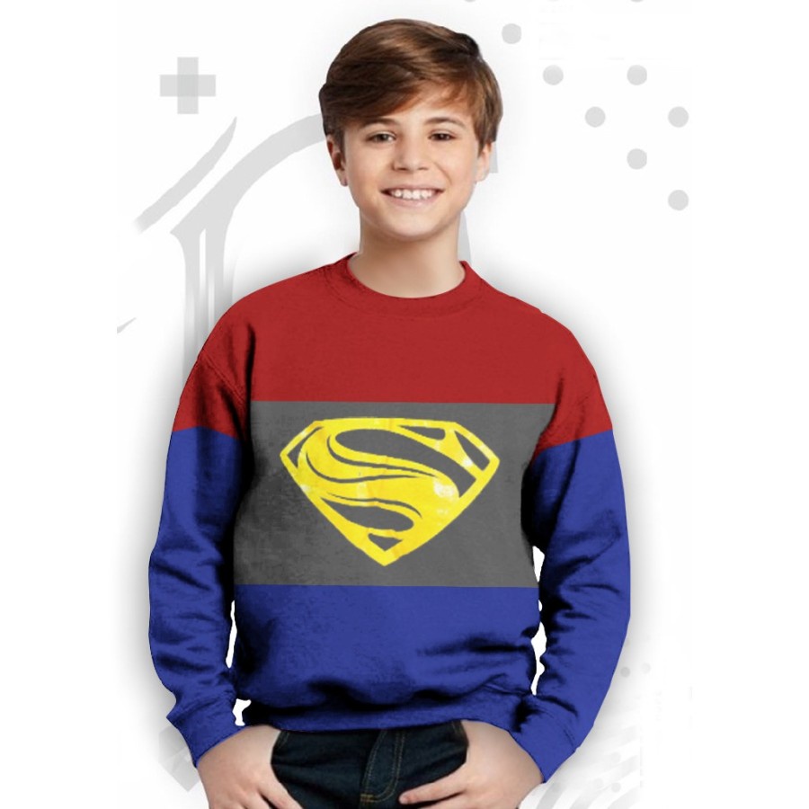 Baju Sweater Anak Laki Laki Lengan Panjang Remaja Superman Umur 8 - 17 Tahun / Baju Switer Cowok Lak