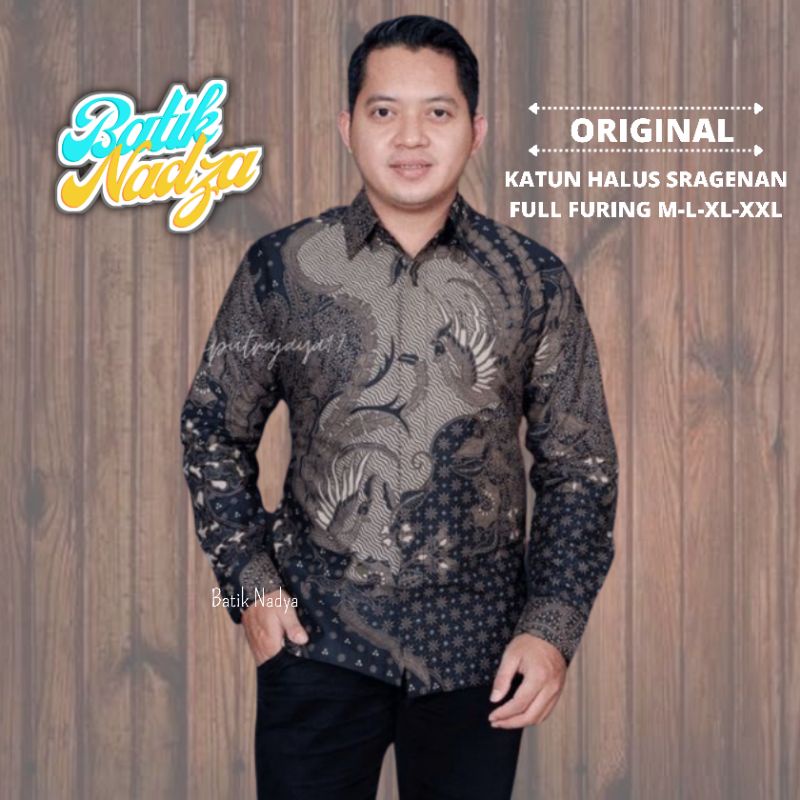 Baju Batik Pria Lengan Panjang Slim Fit Furing Modern Premium Katun Prima Casual Kemeja Formal Asli Cowok keren Kondangan Lamaran Tunangan Wisuda Nikahan Grosir Partai Katun sragenan Halus adem tebal kantor pns korpri batik nadya