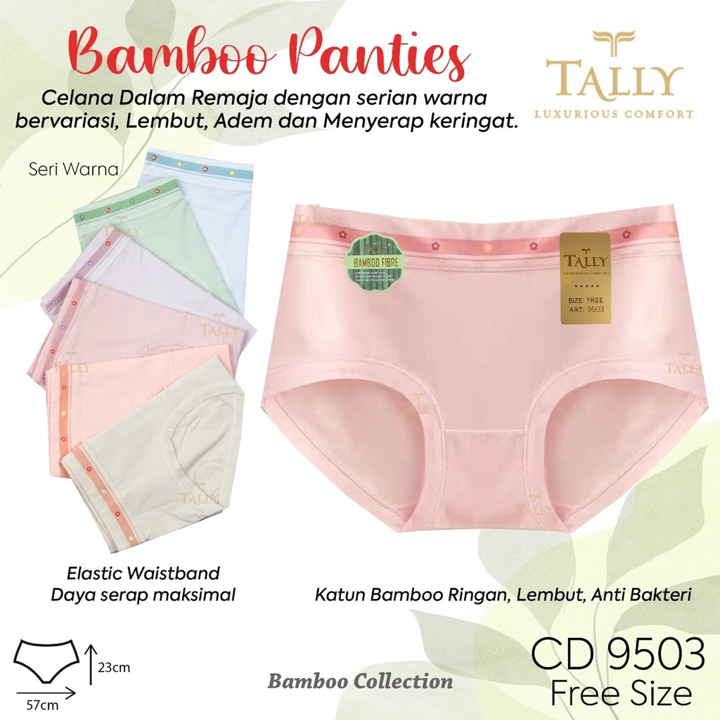 TALLY | CD WANITA BAMBOO PANTIES 9503 / CELANA DALAM CEWEK / BAHAN ADEM MENYERAP KERINGAT / Free Size