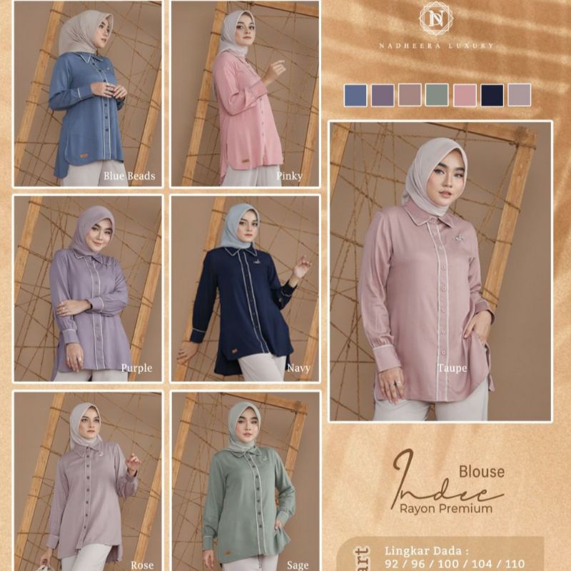BL104| INDEE BLOUSE by Nadheera Luxury [ NEW - ND Plain Series ] Blus Nadheera Luxury