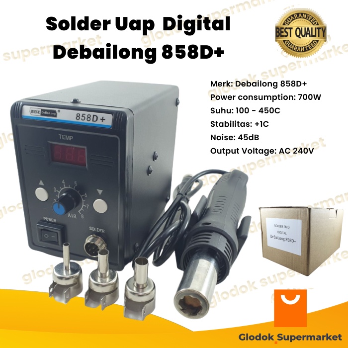 Solder Uap Digital Debailong 858D+ Blower Uap SMD Hot Air 858D