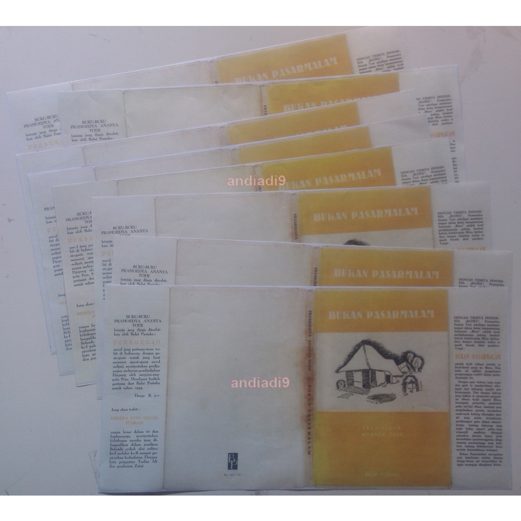 JAKET COVER BUKAN PASAR MALAM 1951 PRAMOEDYA ANANTA TOER FOTOKOPIAN HVS PUTIH