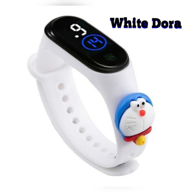 Jam tangan anak Elektronik LED display Tahan Air karakter motif kartun lucu  bahan rubber-White Doraemon