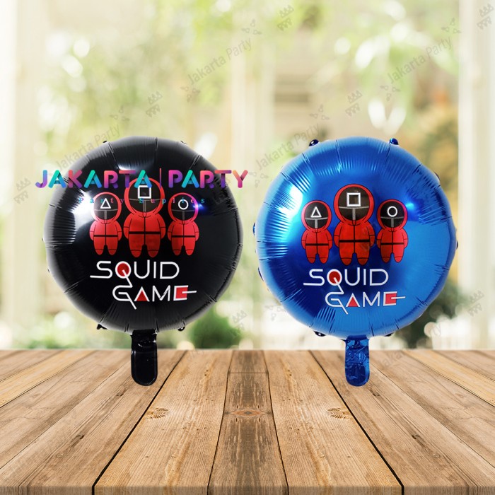 Balon Foil Bulat Squid Game Biru / Balon Karakter Bulat