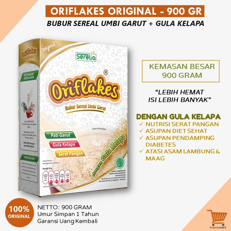 ORIFLAKES Sereal Umbi Garut ORIGINAL Sarapan Sehat Diet Solusi Maag - Asam Lambung - Asupan Diabetes - Kemasan Besar isi 900 gram