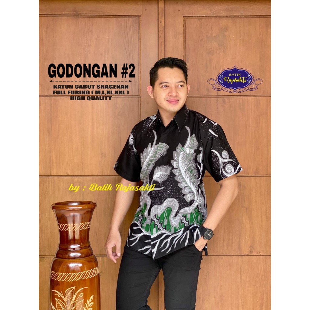 GODONGAN PENDEK Kemeja Batik Pria Full Furing Bahan Katun Sragenan