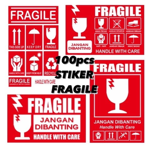 

100pcs Stiker Fragile / Stiker Label Jangan Dibanting Fragile 7,5cm x 4,5 cm