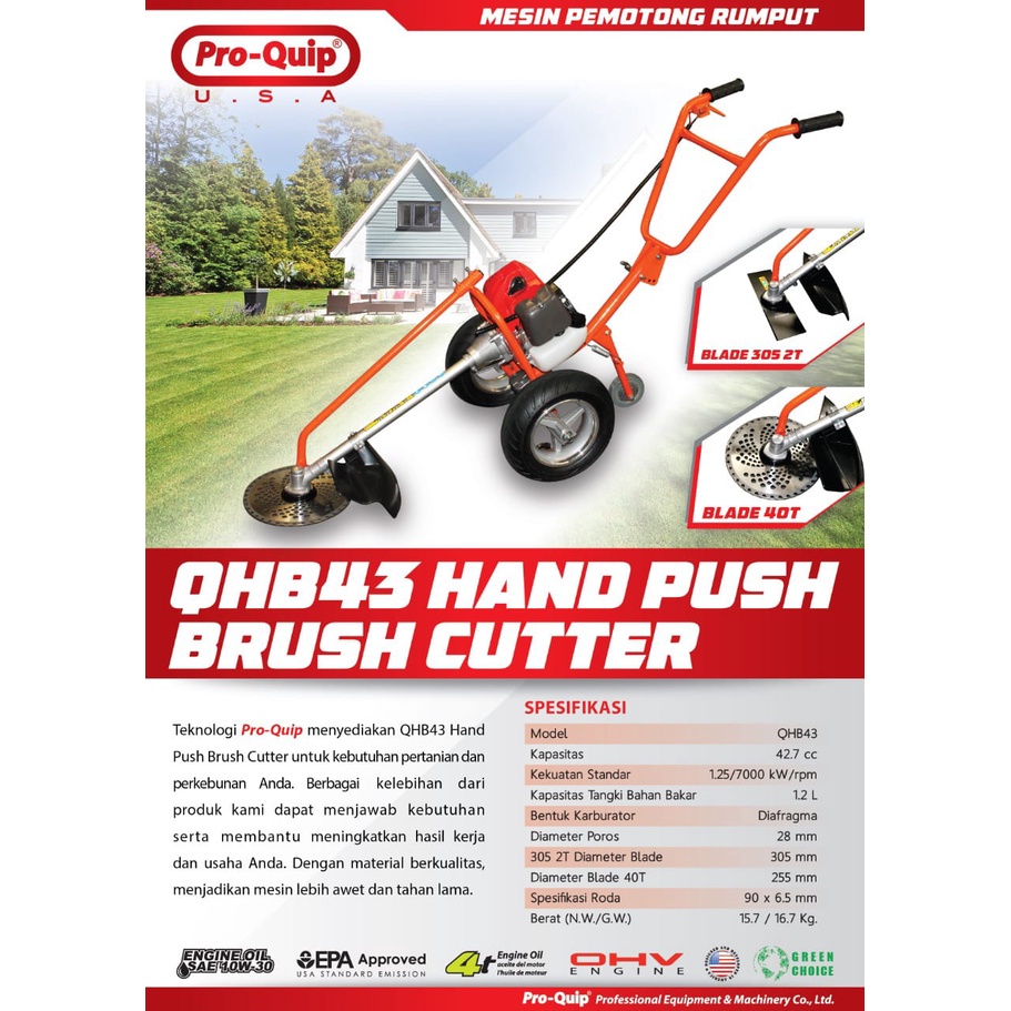 Potong Rumput Dorong PROQUIP QHB43 / Hand Push Cutter PRO QUIP QHB 43 - Mesin Babat Rumput PROQUIP