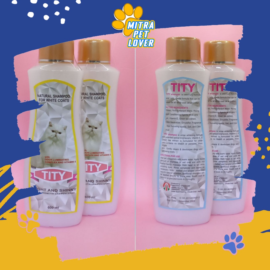 SHAMPO KUCING BERBULU PUTIH - TITY SHAMPOO 600 ML ORIGINAL - UNTUK KUCING BERBULU PUTIH HALUS BERSIH LEMBUT MENGHALUSKAN MELEMBUTKAN PET ANIMAL HEALTHCARE AND VETERINARY TAMASINDO OBAT KESEHATAN DAN VITAMIN TERNAK HEWAN BINATANG PELIHARAAN MITRAPETLOVER