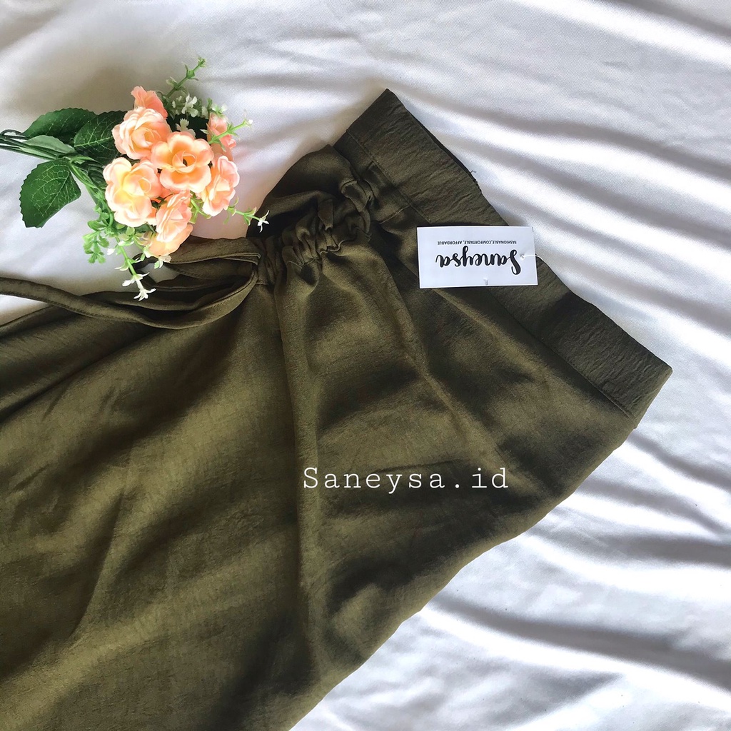 Tamara Skirt - Rok Serut Casual Korean Look -  Midi Maxy  Skirt - Rok Wanita Korean Terbaru - Rok Crinkle-Dark Army