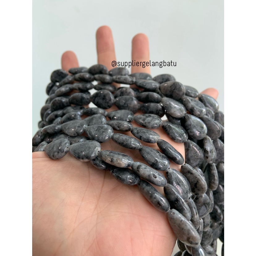 manik Batu alam LABRADOR tetes 18mm abu kilap bahan gelang kalung akik