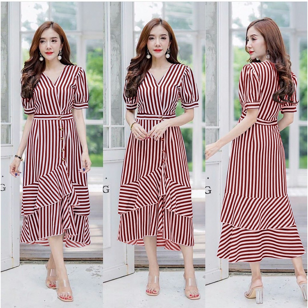 WSE390 - Long Dress Stripe Dress Salur Twistcone PREMIUM UK L- XL LD 100 CM PJ 120 CM PREMIUM QUALITY