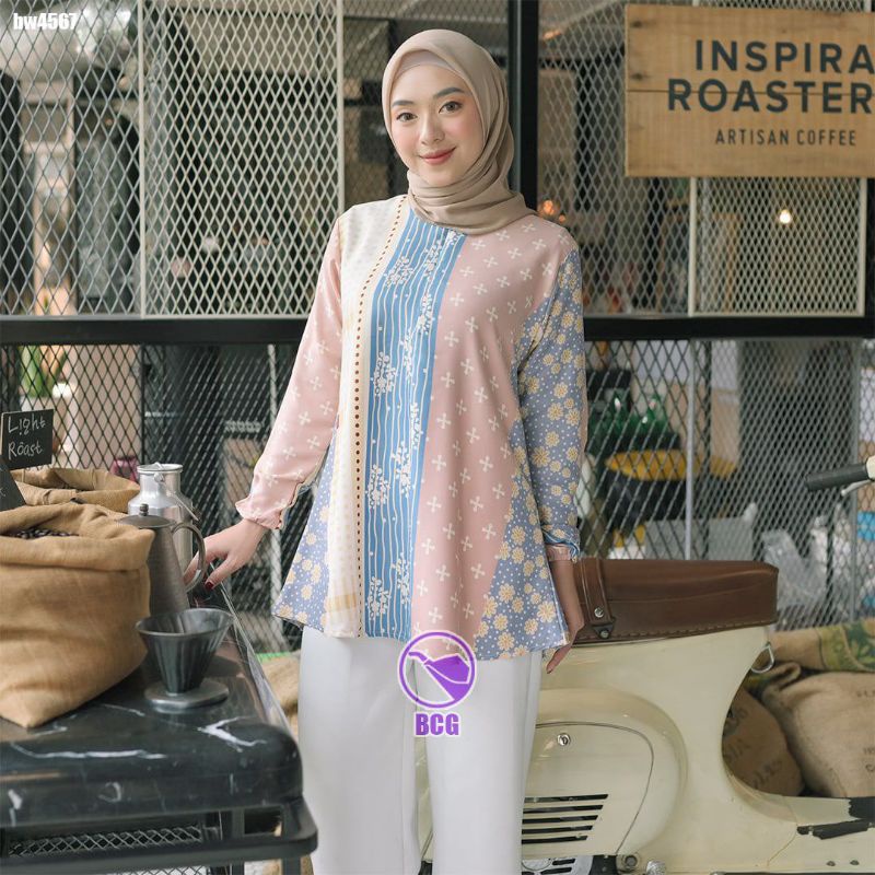 Blouse maxmara BCG atasan wanita motif batik blouse jumbo modern baju formal kasual kondangan wanita-2