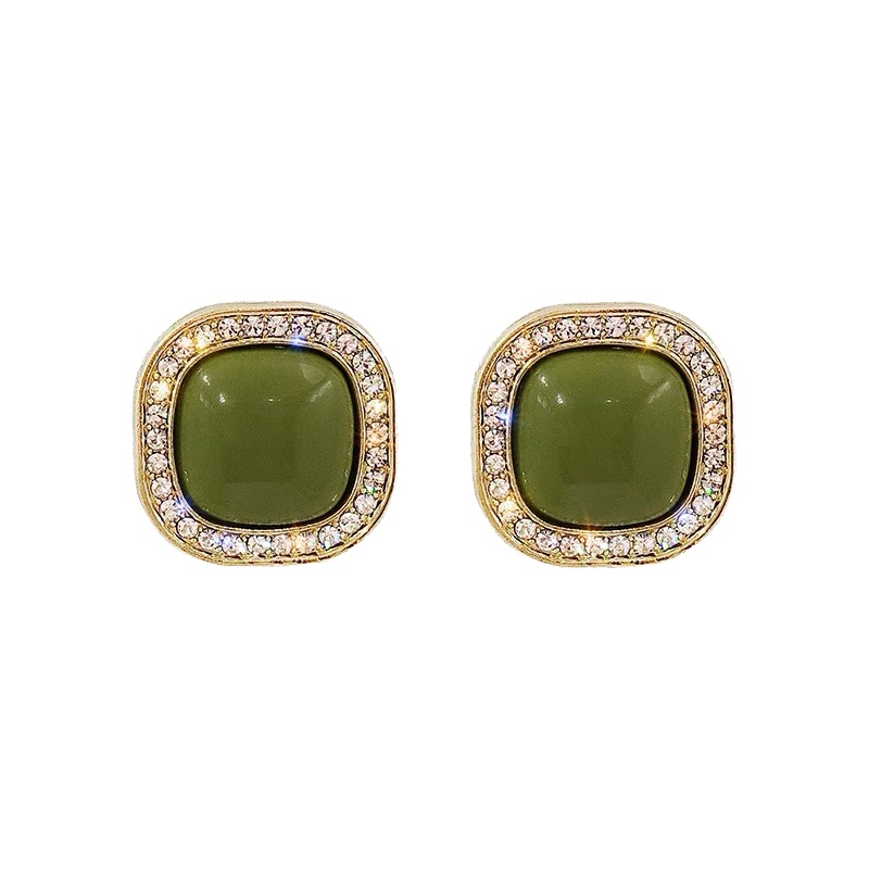 Anting Vintage Hijau Ladies Stud Earrings2023Fashion Baru Versi Korea Anting Mutiara Permata Tinggi