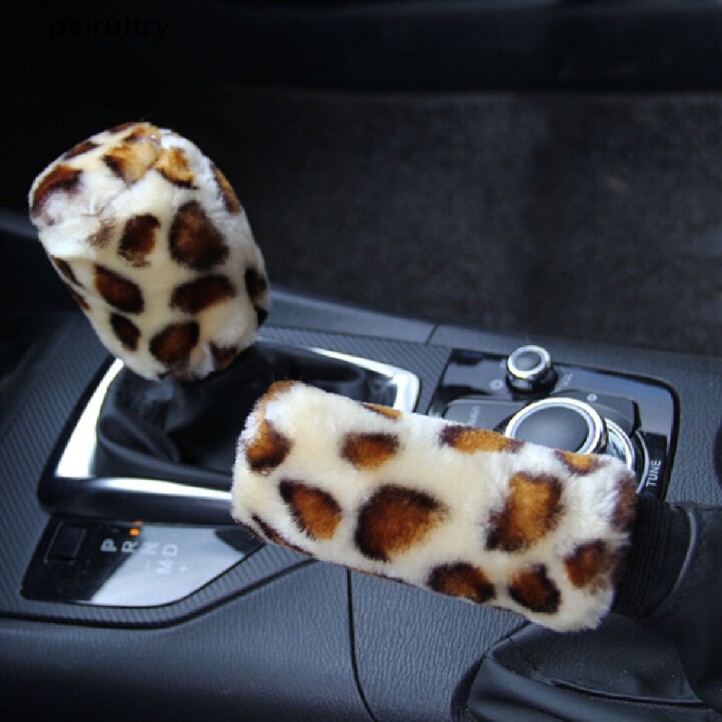 3pcs / Set Cover Stir Mobil Bahan Plush Motif Leopard Untuk Musim Dingin PRT