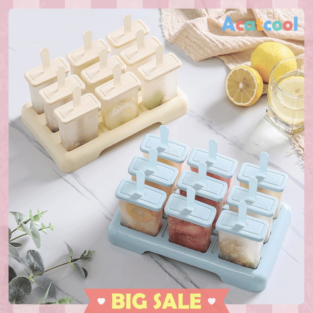 9 Hole Silicone Ice Cream Mould Tray Popsicle Barrel DIY Mold with Stick