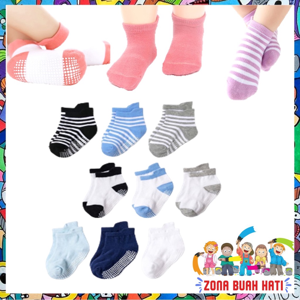 ZBH Kaos Kaki Bayi Anti Slip Pendek Motif Polos 6479 Kaos Kaki Anak Perempuan Laki Laki Polos 3D 6480 Lucu Baby Socks Kids Cute Unik Anti Slip 6481 Murah Import