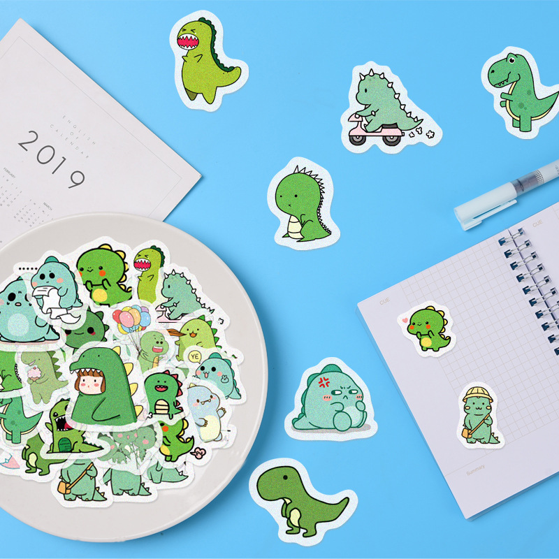 40 unique cartoon little dinosaur hand account stickers diy decoration atlas diary hand account book and paper stickers